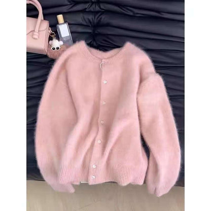 Gentle Cherry Powder Raccoon Velvet Soft Glutinous Sweater For Women