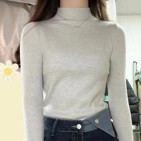 Female Autumn And Winter Wild Half Turtleneck Bottoming Shirt