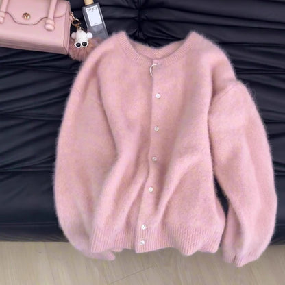 Gentle Cherry Powder Raccoon Velvet Soft Glutinous Sweater For Women