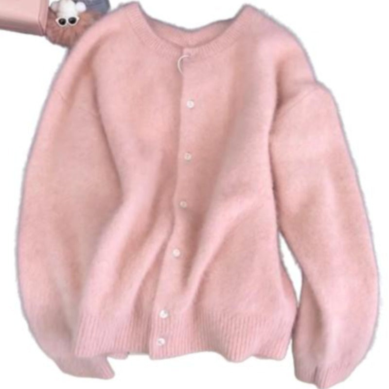 Gentle Cherry Powder Raccoon Velvet Soft Glutinous Sweater For Women